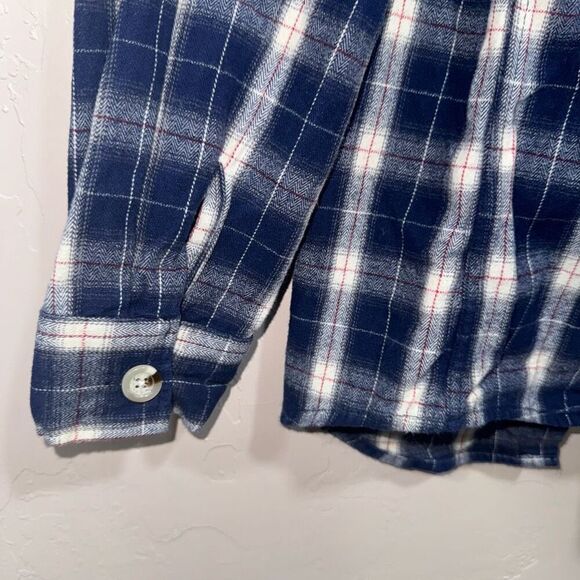 Japna Plaid Collection Size Medium Blue Plaid Heavy weight 100% Cotton Button Up - Picture 6 of 6